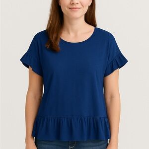 Farmers Market Deep Blue Ruffle Blouse Size Medium
